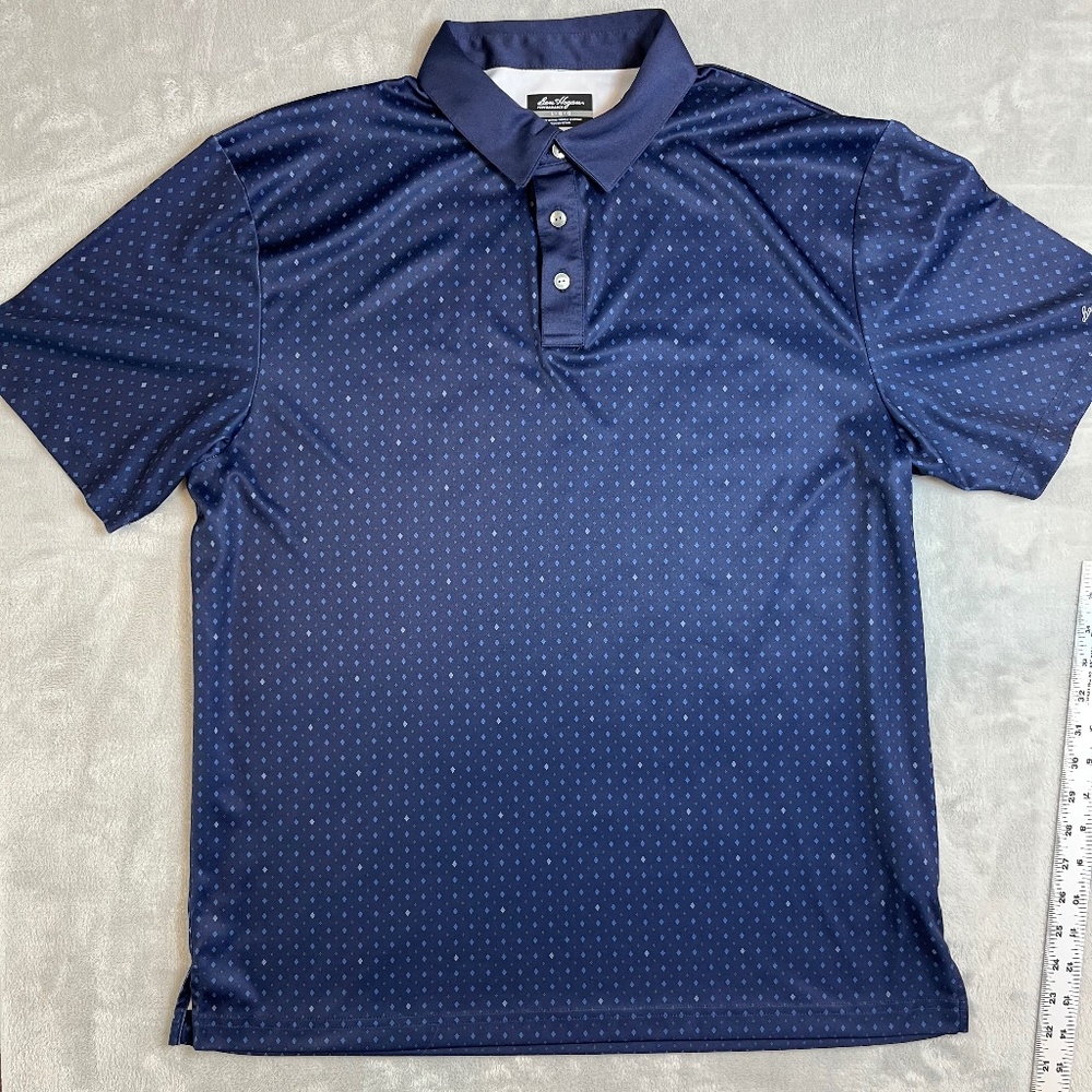 Ben Hogan Performance L Golf Shirt Blue Pattern Short Sleeve Casual Office EUC